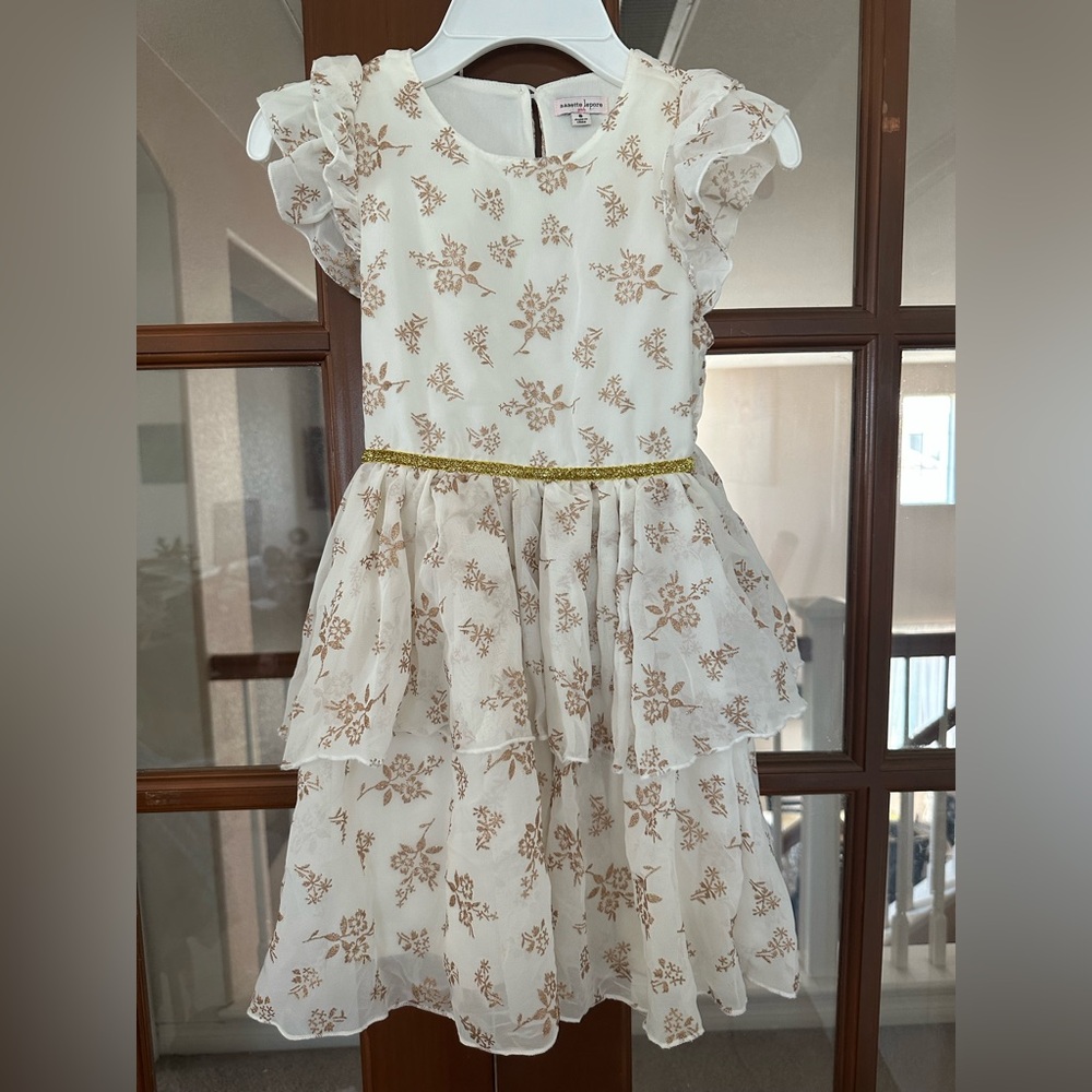 Nanette Lepore White and Gold Floral Kids Dress